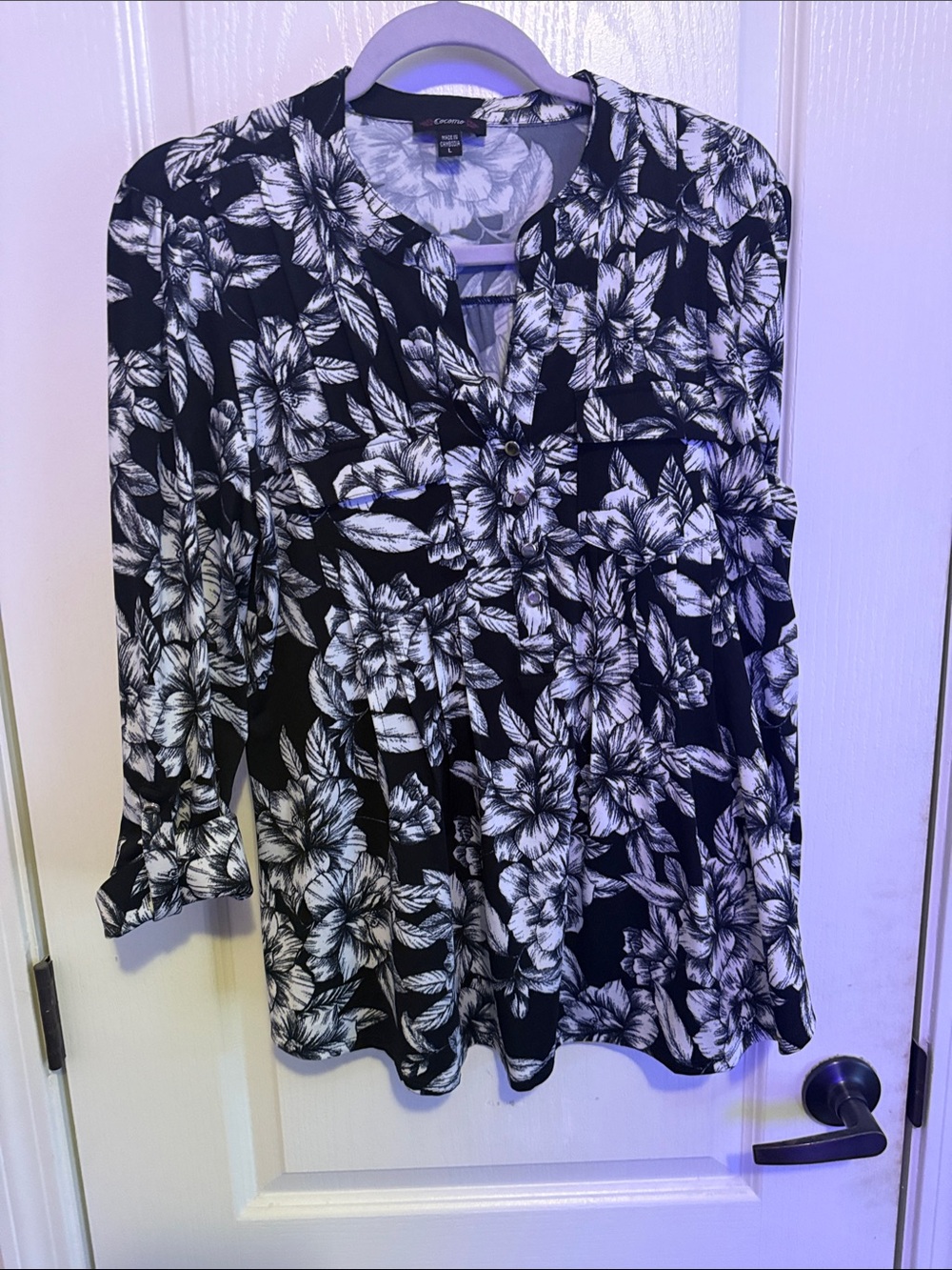 Cocomo Black and White Floral Button-Front Blouse